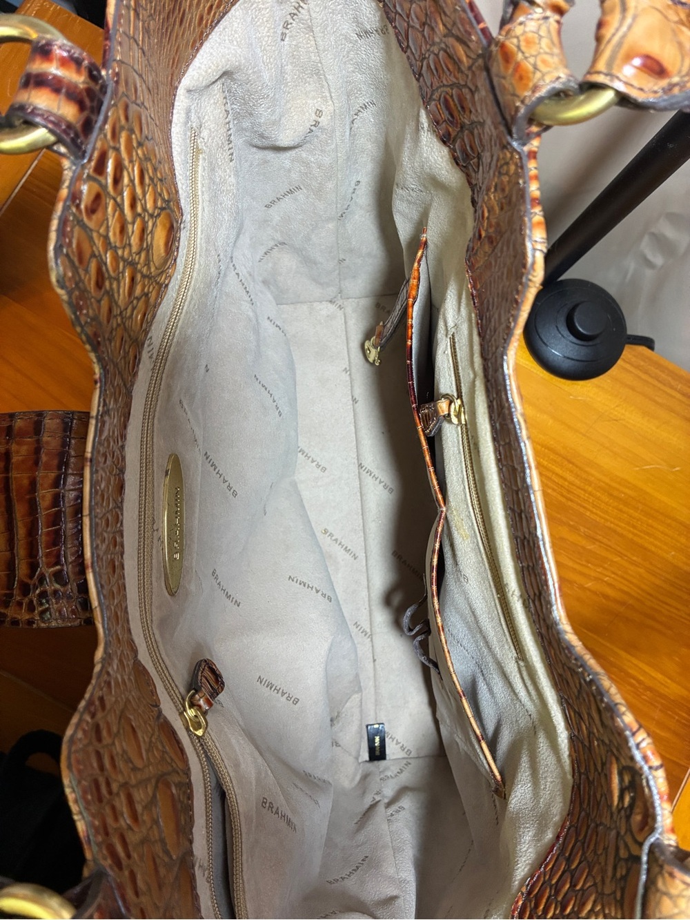 Brahmin Tan and Brown Croc-Embossed Leather Tote - Picture 3 of 5